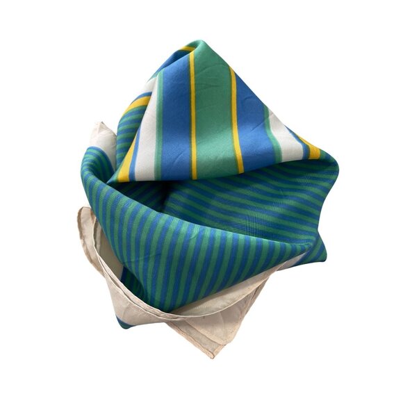 Vintage Morsly Striped Square Scarf Neck Wrap Acetate Green Blue Yellow White - Picture 2 of 5